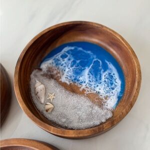 Wooden Bowl with Ocean Resin Art